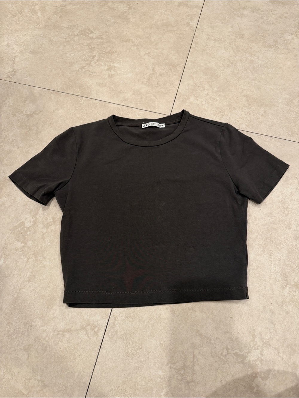 Zara Charcoal Grey Cropped Crewneck Tee
